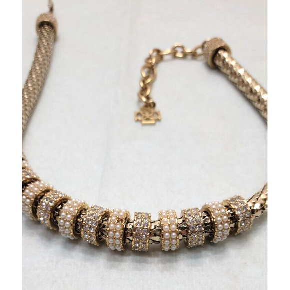 Ann Taylor Rhinestone Peal Circles Chunky Scales Choker Adjustable Necklace 12" - Picture 2 of 5